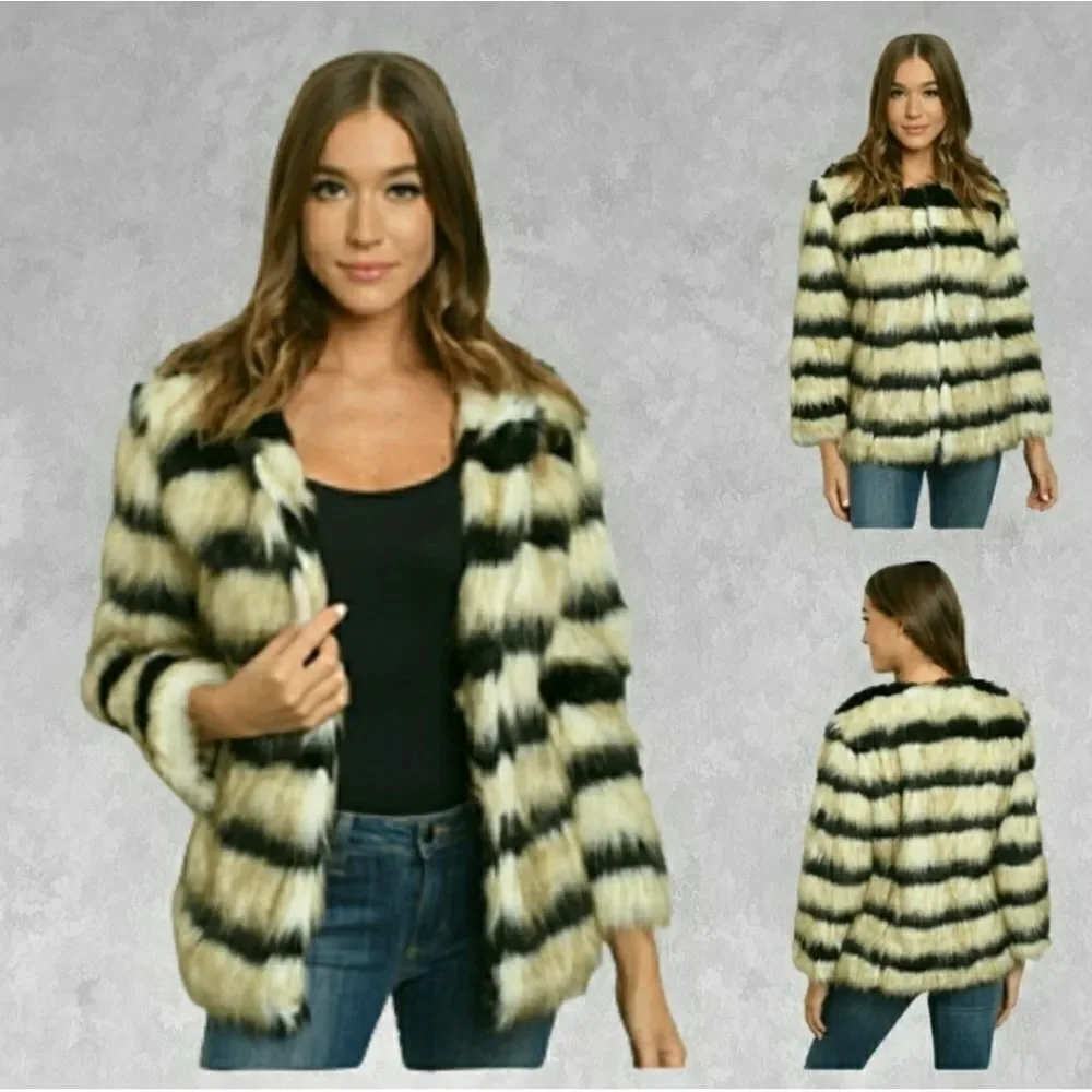 FAUX FUR STRIPED COAT - Picture 3 of 7